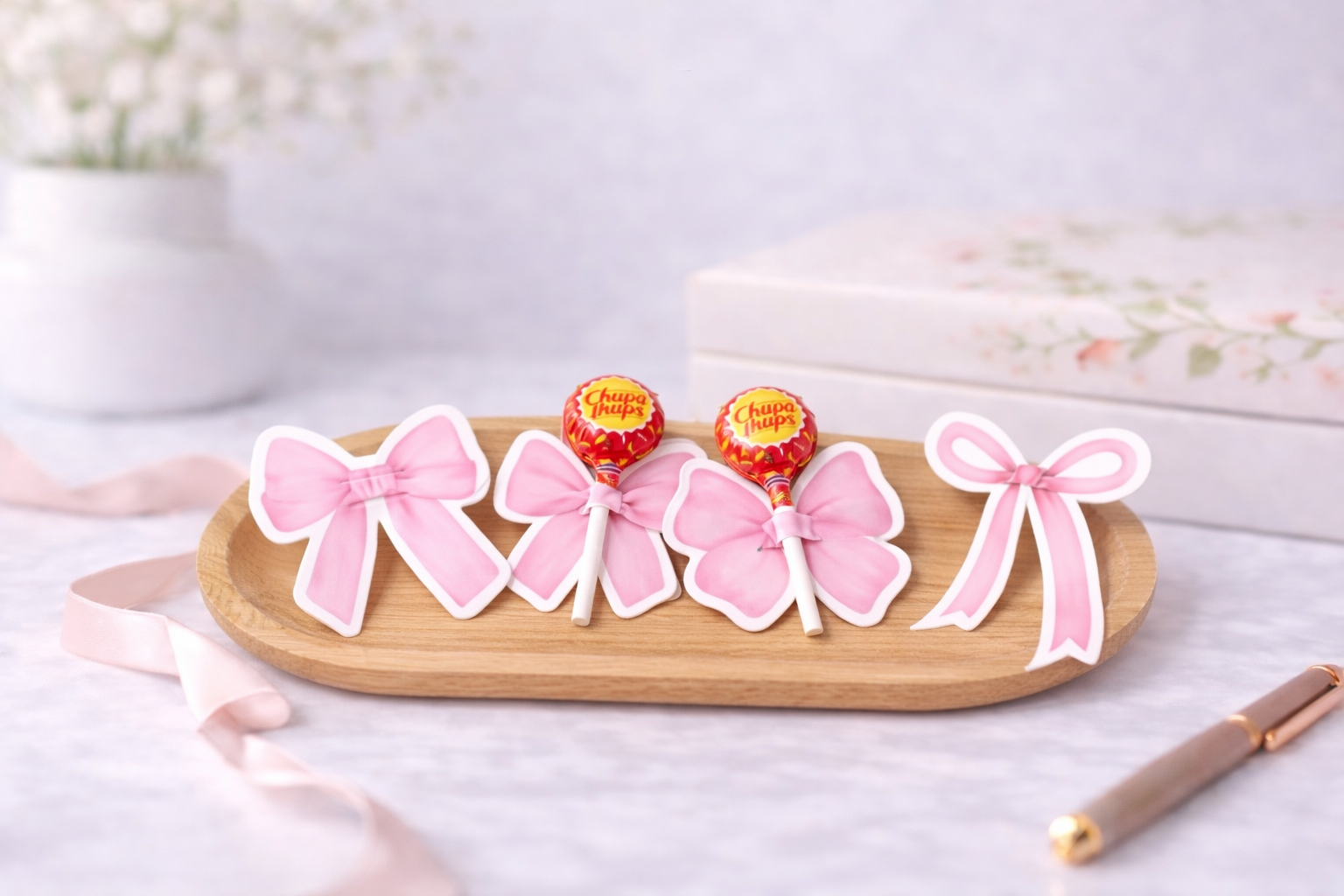 Pink Eid Bow 7er Set
